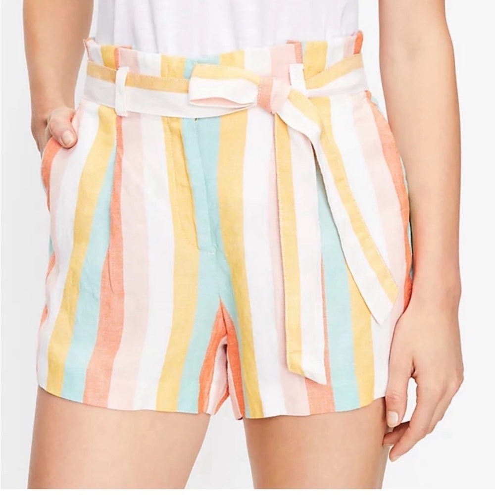 Loft High Waist Paperbag Linen Blend Shorts | XXL